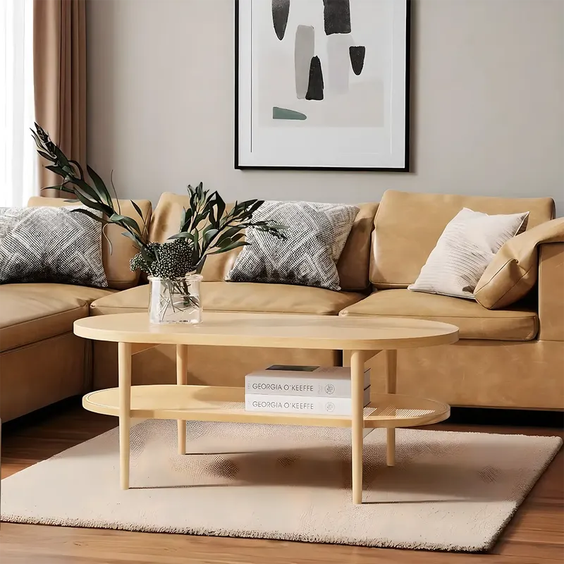 Natural Oak Oval Coffee Table Compact Design