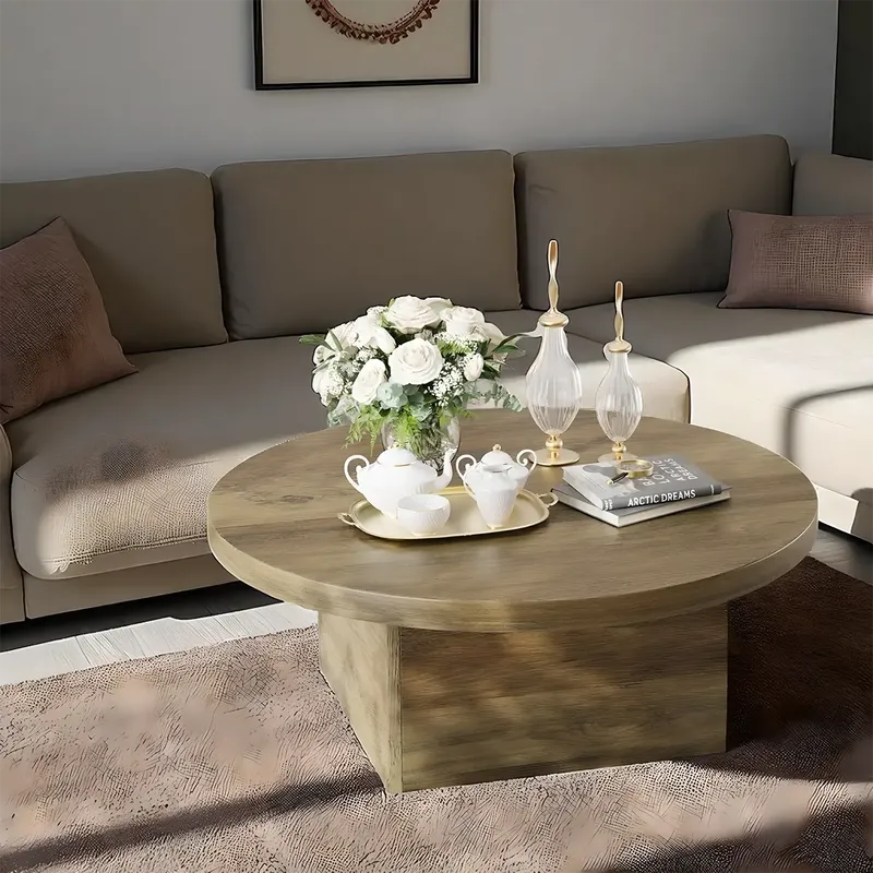 Nordic Round Wooden Coffee Table with Box Legs