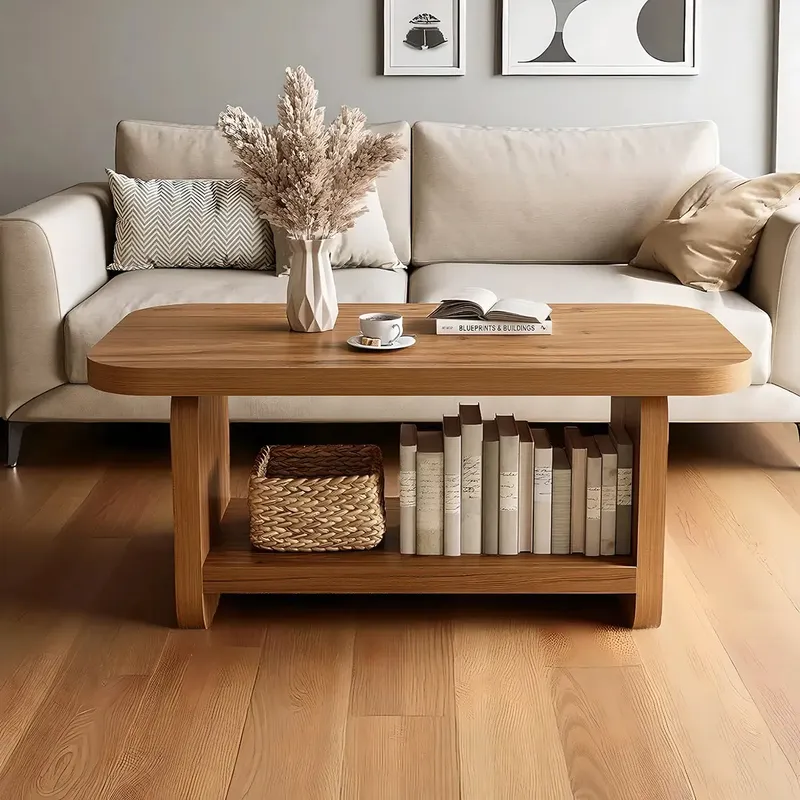 Multi-Functional Natural Wood Coffee Table Modern