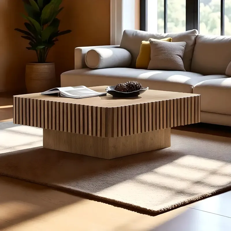 Vertical Wave Wooden Coffee Table Artistic
