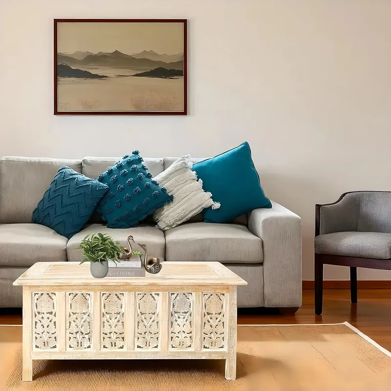 Boho Carved Wooden Coffee Table Luxury